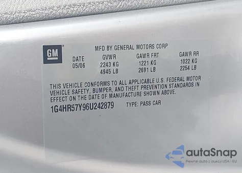 2006 Buick Lucerne Cxl from USA, damaged, VIN 1G4HR57Y96U242879